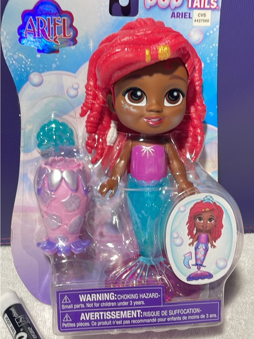 PopTails Mermaid Doll - Red Hair, Purple Top, Blue Tail
